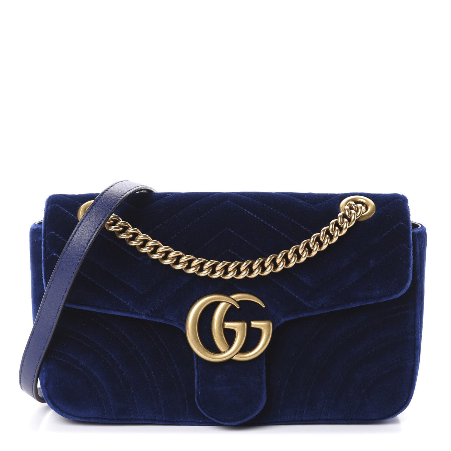 Velvet Matelasse Small GG Marmont Shoulder Bag Cobalt Blue