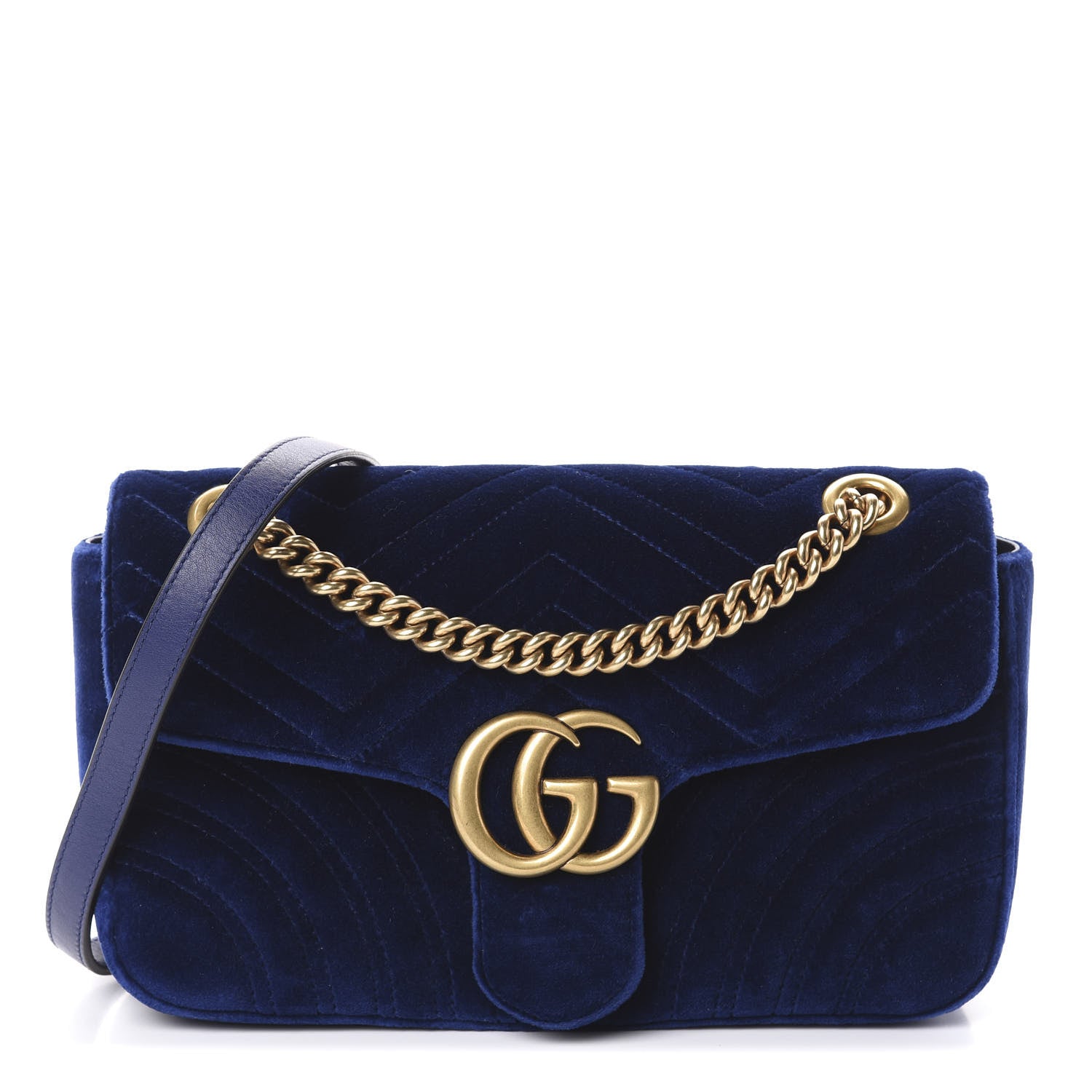 Gucci Velvet Matelasse Small GG Marmont Shoulder Bag Cobalt Blue 1 of 9