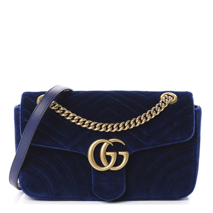Gucci Velvet Matelasse Small GG Marmont Shoulder Bag Cobalt Blue 1 of 9