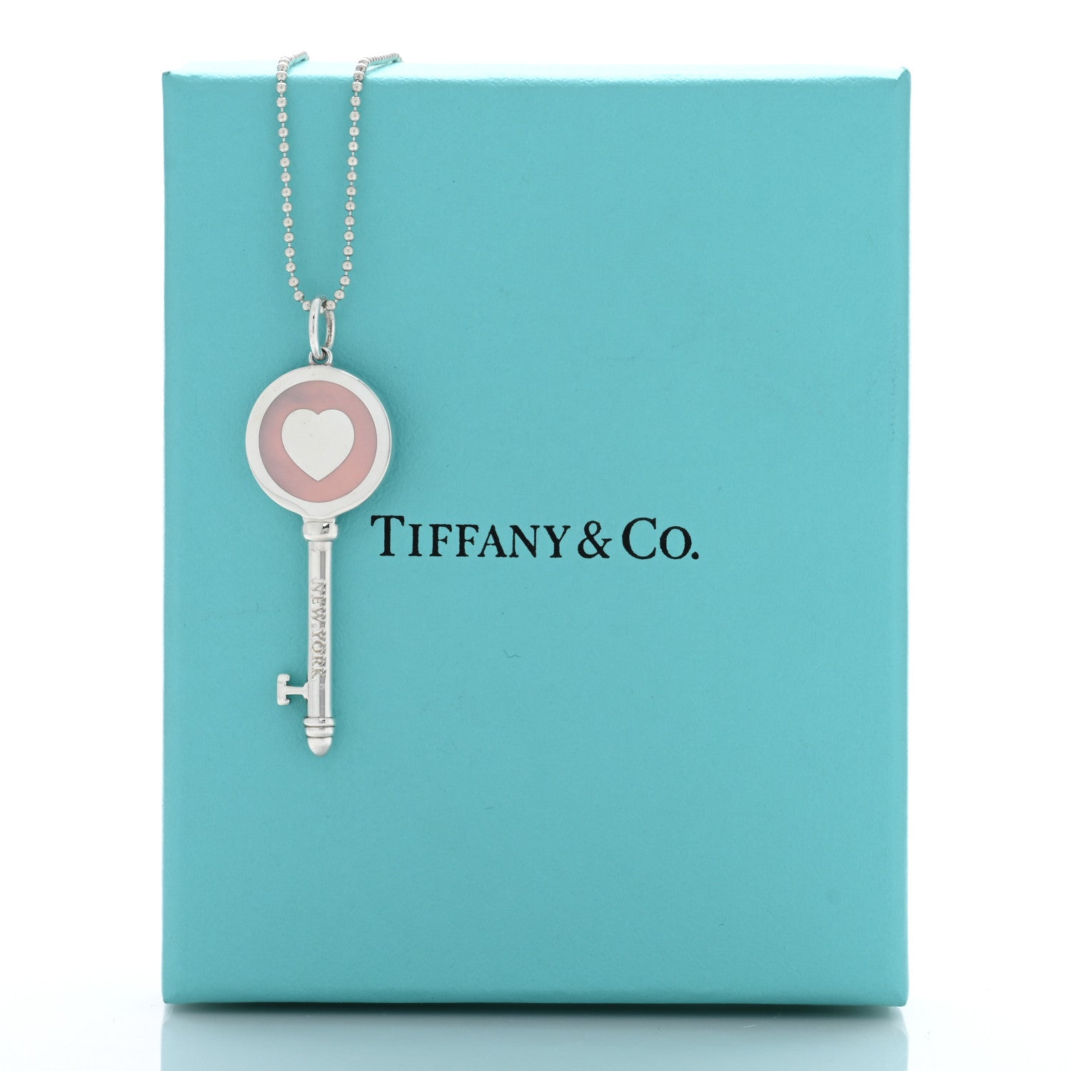 Tiffany Sterling Silver Enamel Keys Heart Key Pendant Necklace Pink 5 of 5