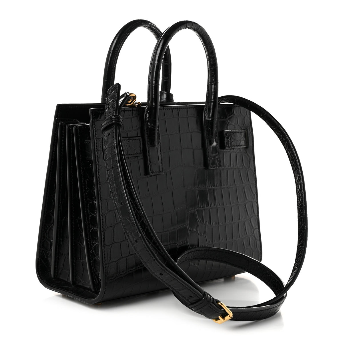 Calfskin Crocodile Embossed Nano Sac De Jour Black