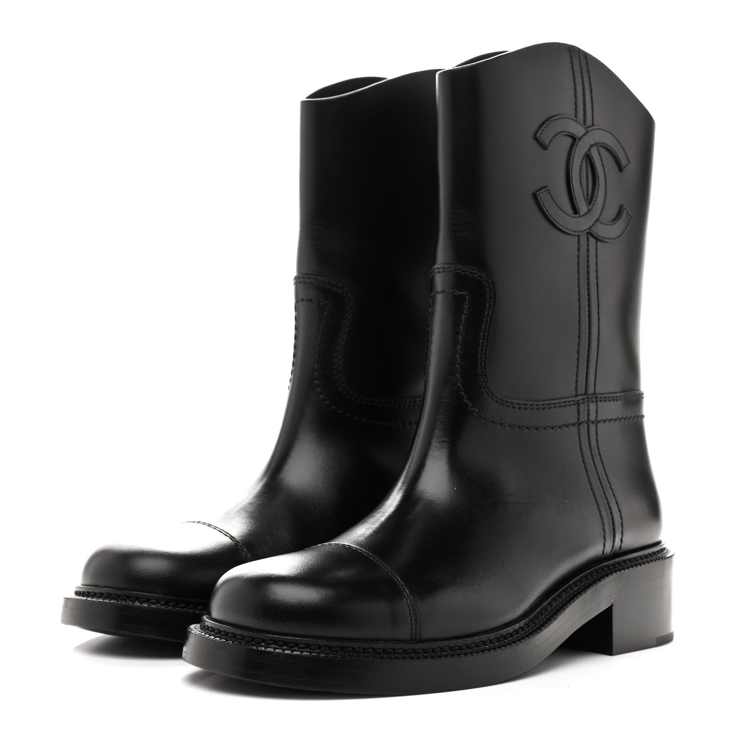 Chanel Calfskin Cap Toe Boots 39 Black 4 of 10