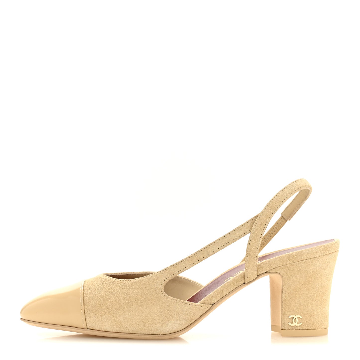 Suede Patent Cap Toe CC Slingback Pumps 38 Beige