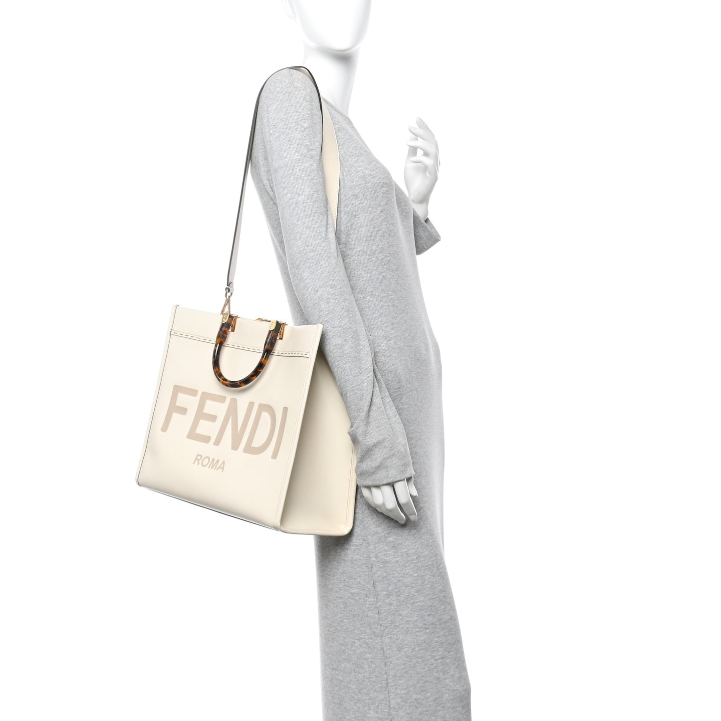 Vitello King Plexiglass Medium Fendi Sunshine Shopper Tote White Ice