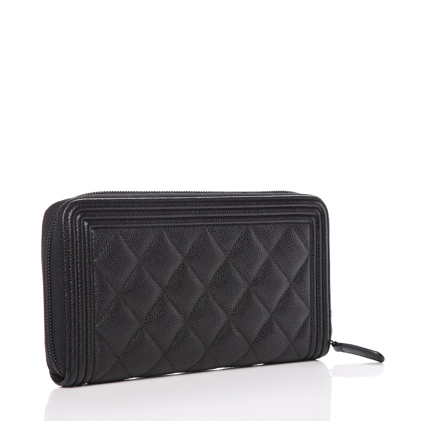 Caviar Quilted Boy Long Zip Around Wallet Black