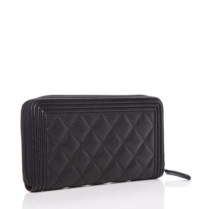Chanel Caviar Quilted Boy Long Zip Around Wallet Black 3 of 12