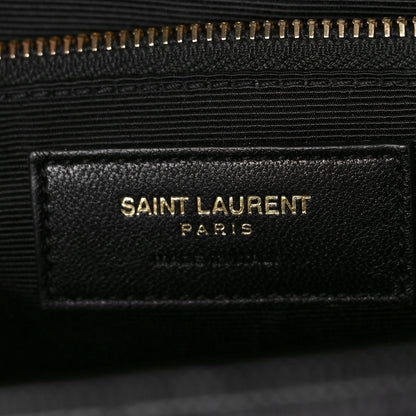 Saint Laurent Grain De Poudre Matelasse Chevron Large Monogram Satchel Black 6 of 8