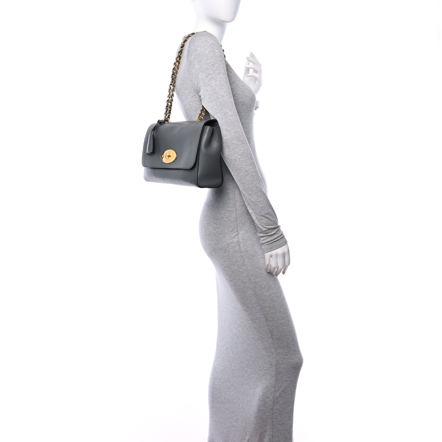 Small Classic Grain Calfskin Medium Lily Charcoal