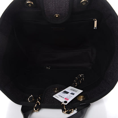 Chanel Woven Straw Raffia Large Deauville Tote Black 5 of 9