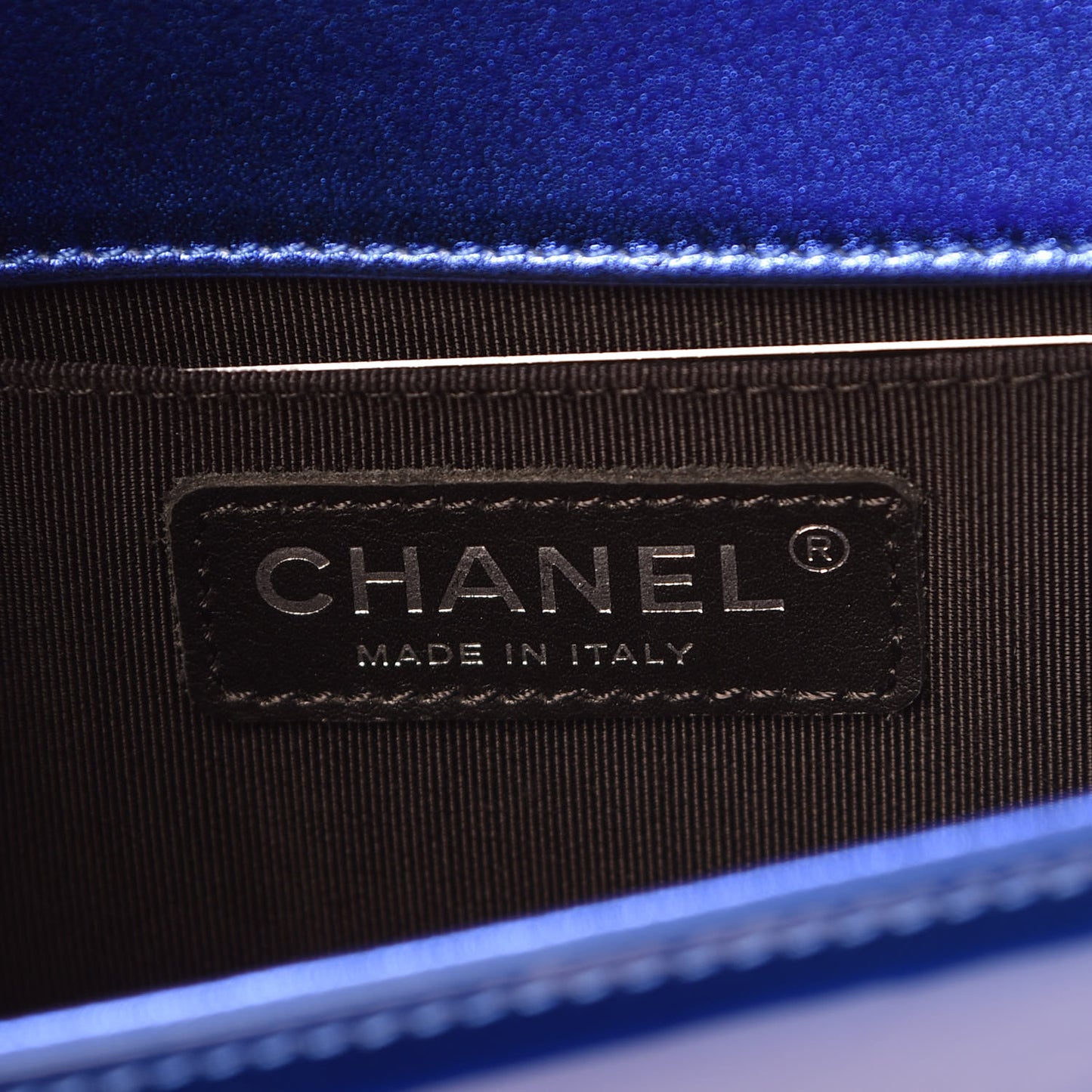 Metallic Patent Calfskin Quilted Small Boy Flap Blue