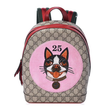Gucci GG Supreme Monogram Web Bosco Patch Dome Backpack Beige Malva Hibiscus Red 1 of 10