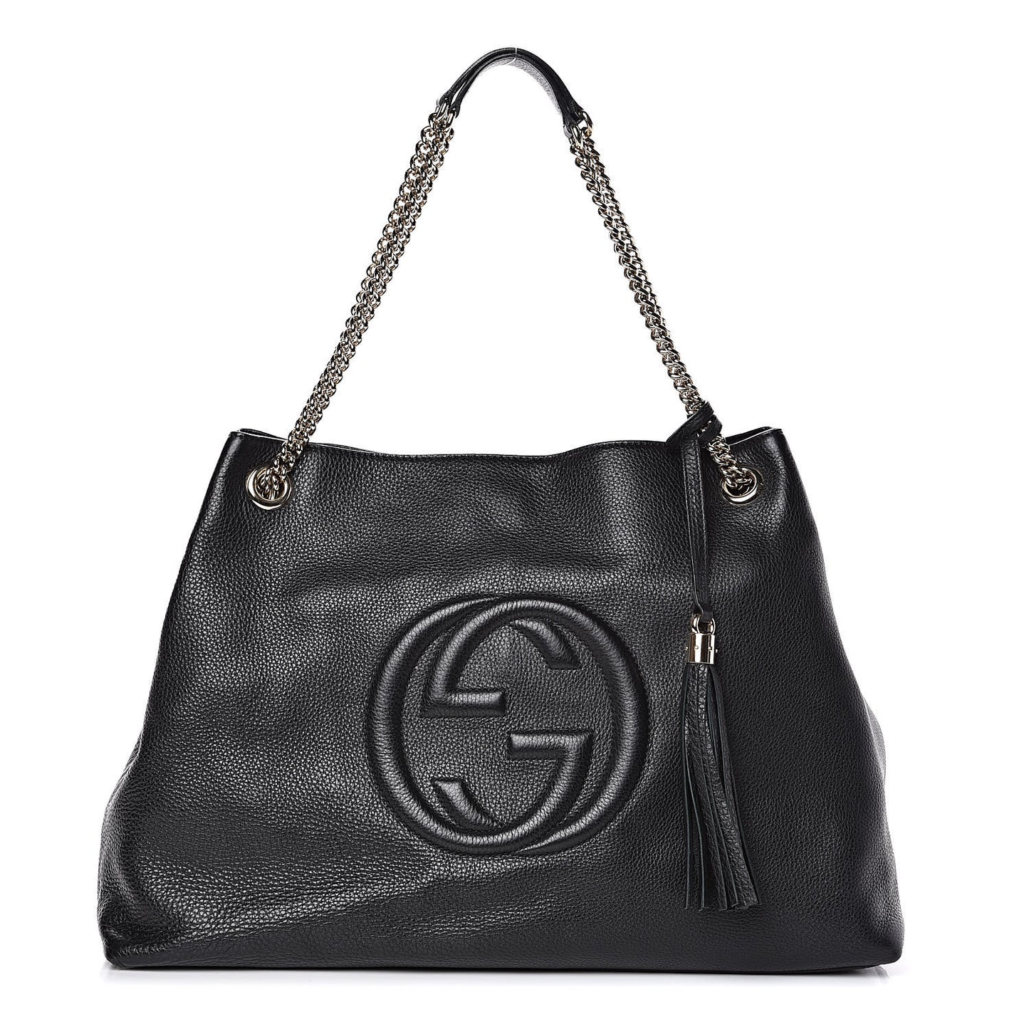 Pebbled Calfskin Large Soho Chain Shoulder Bag Black