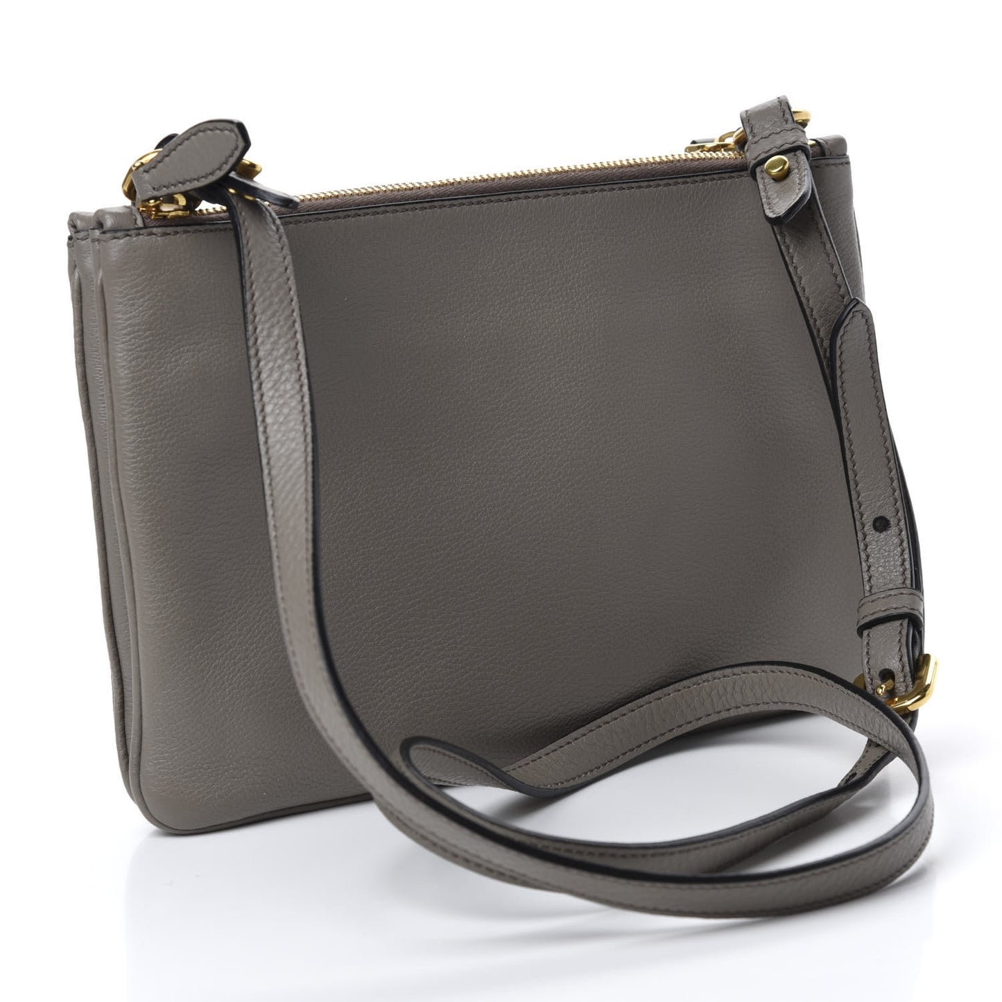 Vitello Phenix Double Zip Crossbody Bag Argilla