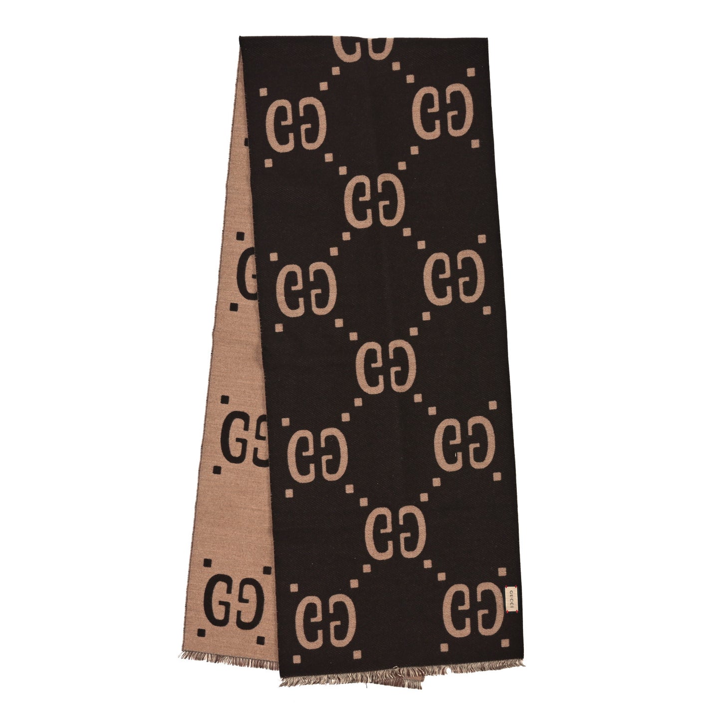 Wool Silk Monogram Jumbo GG Freedom Scarf Dark Brown Beige