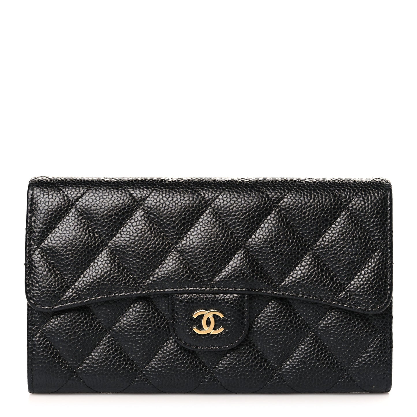 Caviar Quilted Large Flap Wallet Black