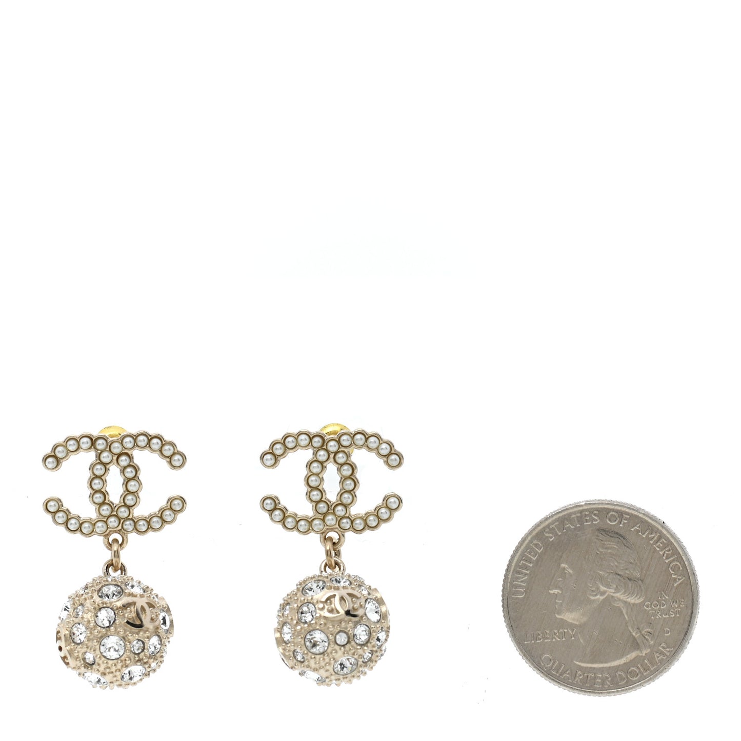 Crystal Pearl CC Drop Earrings Gold Pearly White
