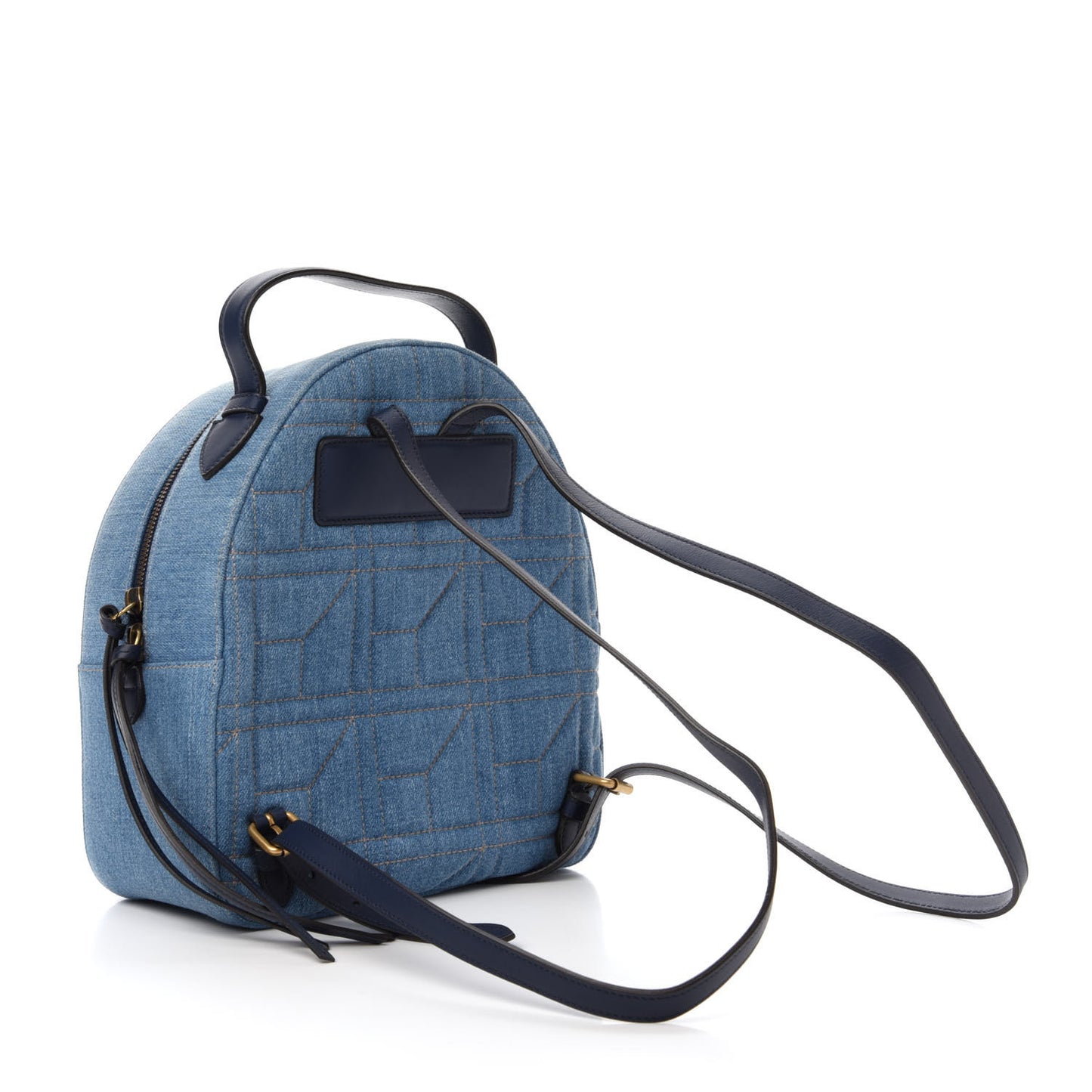 Kura Denim Matelasse Cubic Pearl Studded GG Marmont Dome Backpack Blue