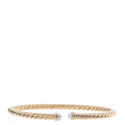 David Yurman 18K Yellow Gold Pearl 4mm Cablespira Bracelet 1 of 5