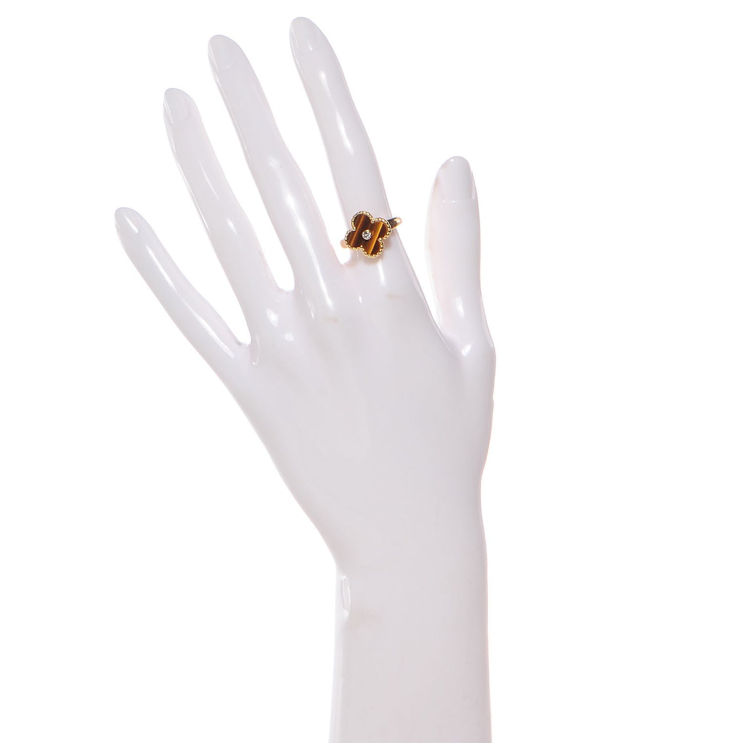 18K Yellow Gold Diamond Tiger's Eye Vintage Alhambra Ring 51 5.75