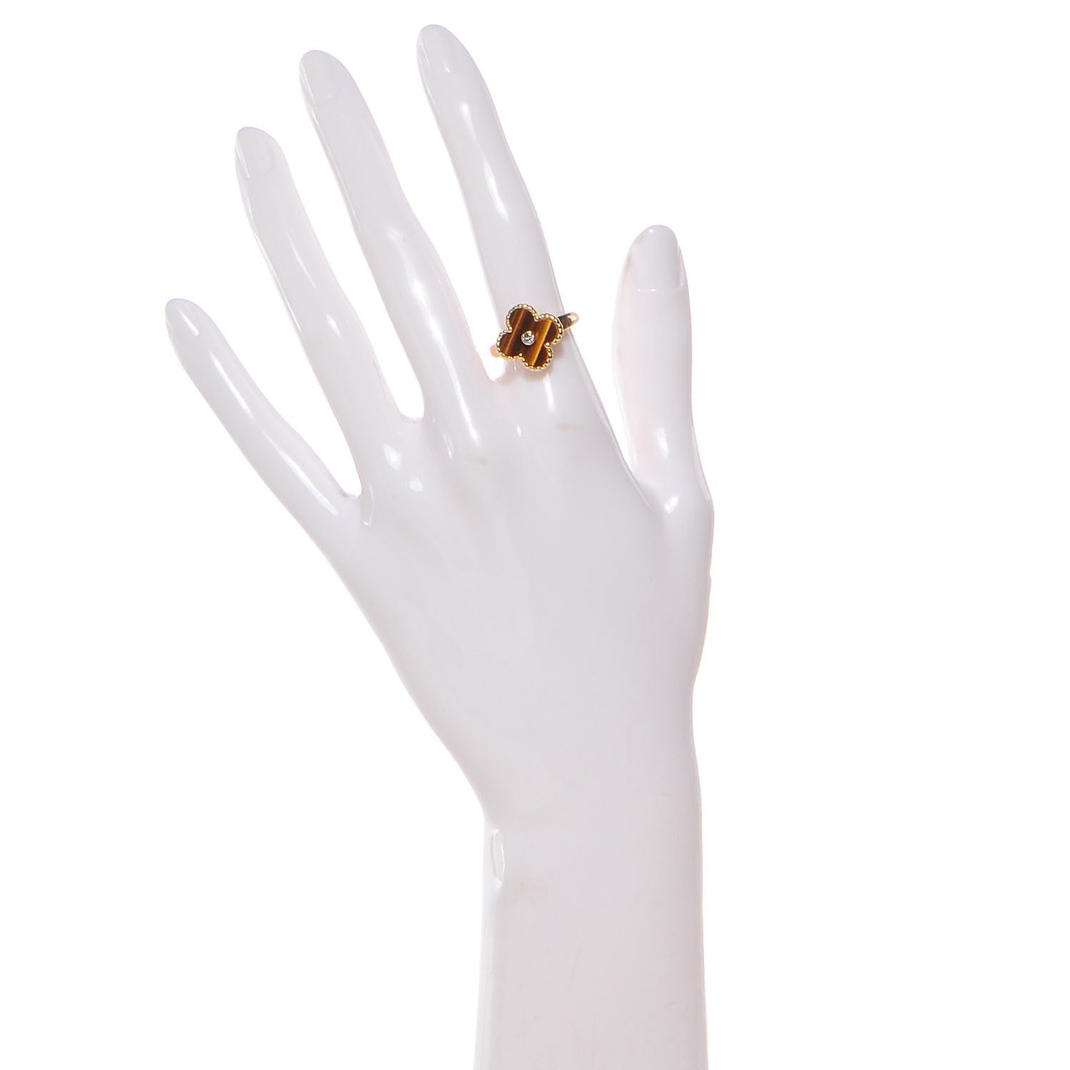 Van Cleef & Arpels 18K Yellow Gold Diamond Tiger's Eye Vintage Alhambra Ring 51 5.75 2 of 5