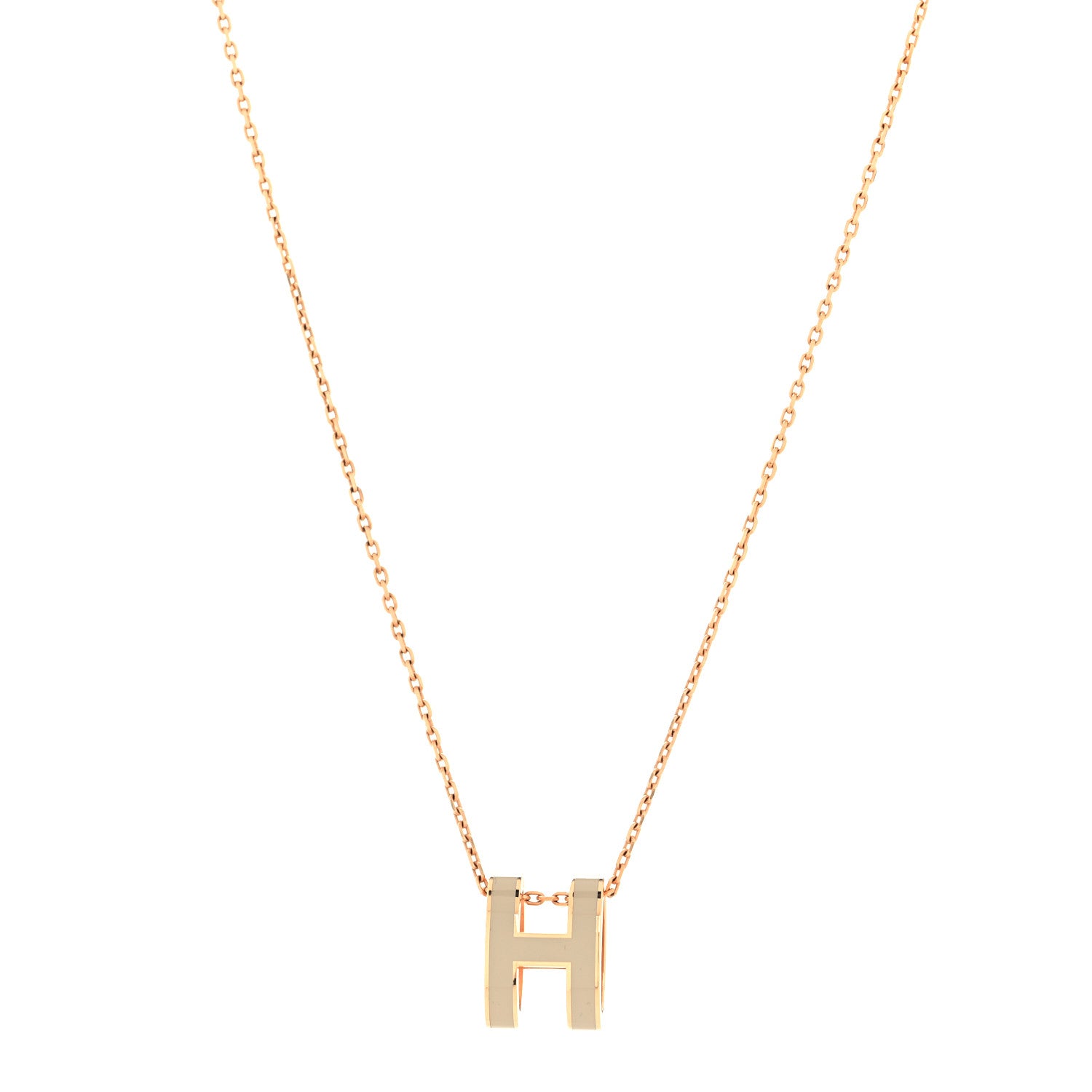Hermes Lacquered Rose Gold Pop H Pendant Necklace Marron Glace 1 of 6