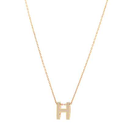 Hermes Lacquered Rose Gold Pop H Pendant Necklace Marron Glace 1 of 6