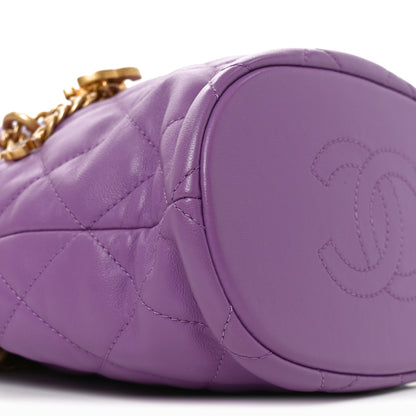 Chanel Lambskin Enamel Quilted Pending CC Bucket Drawstring Bag Purple 9 of 10