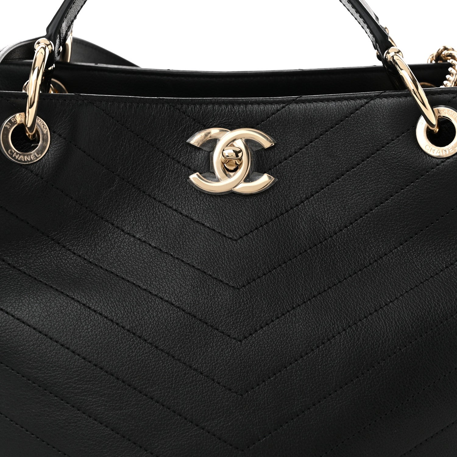 Chanel Calfskin Stitched Large Chevron Chic Shopping Bag Black 8 of 10