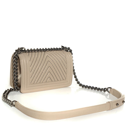 Chanel Calfskin Chain Chevron Small Boy Flap Beige Clair 3 of 9