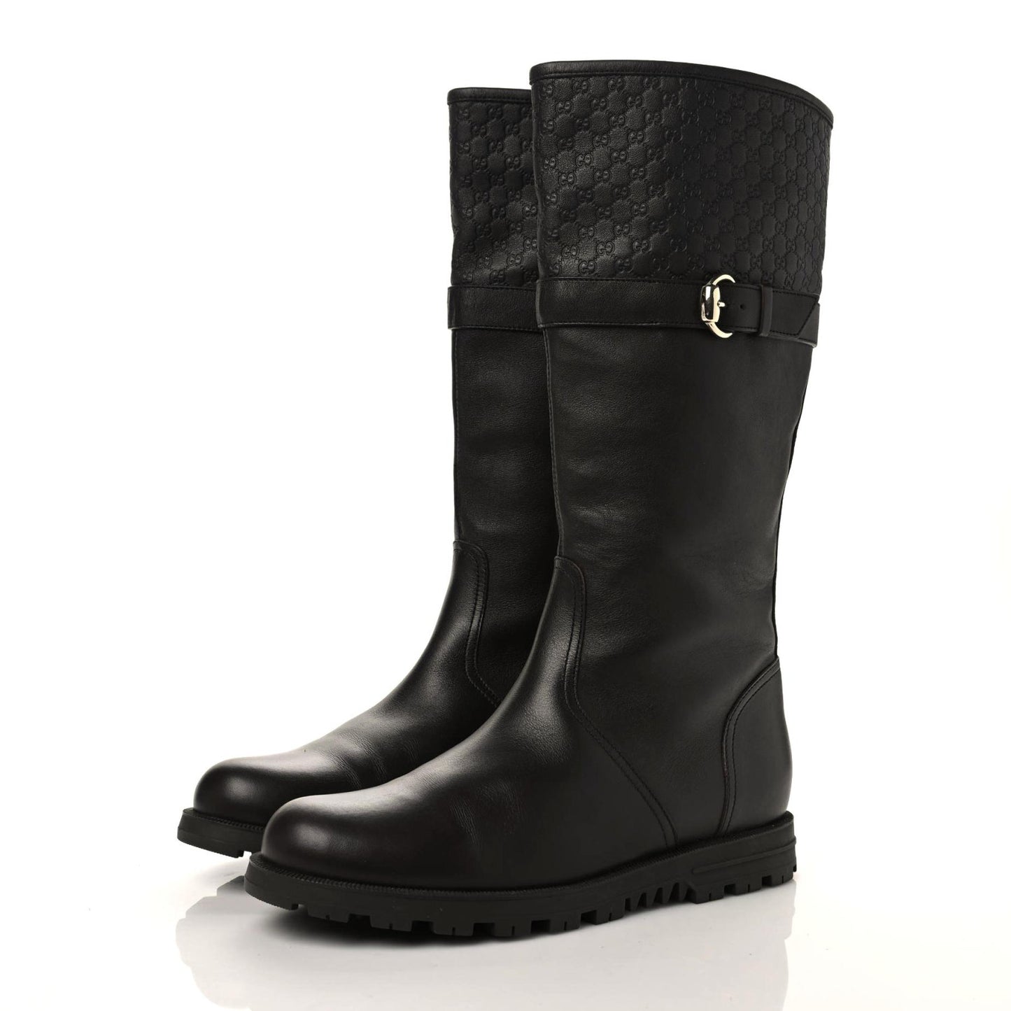 Calfskin Shearling Microguccissima Knee High Riding Boots 39 Brown