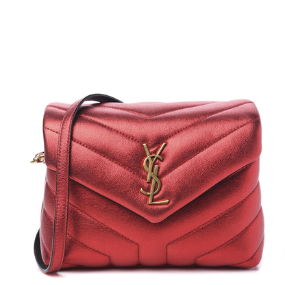 Saint Laurent Metallic Calfskin Matelasse Toy Loulou Monogram Chain Satchel Red 1 of 9