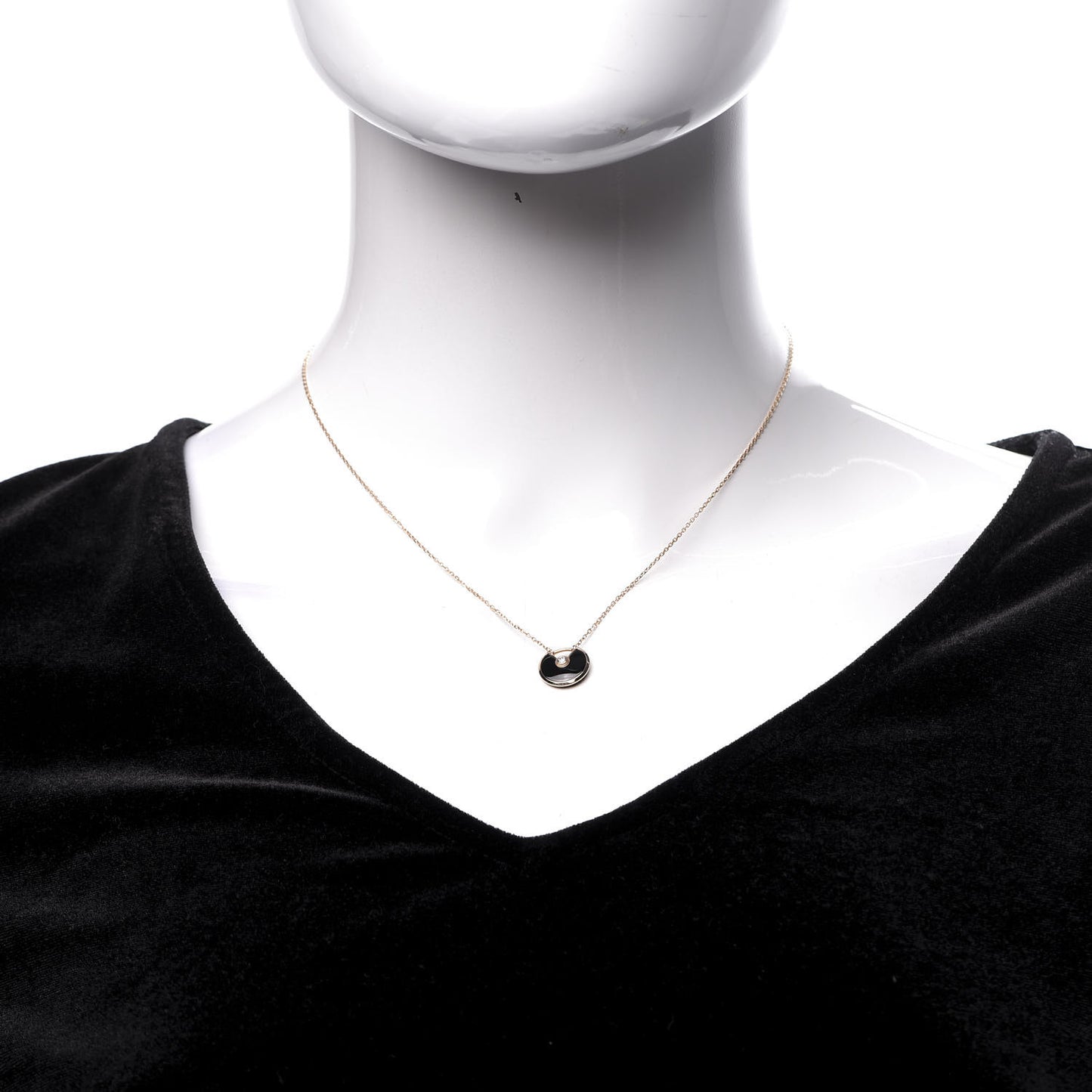 18K Pink Gold Diamond Black Onyx XS Amulette de Cartier Pendant Necklace
