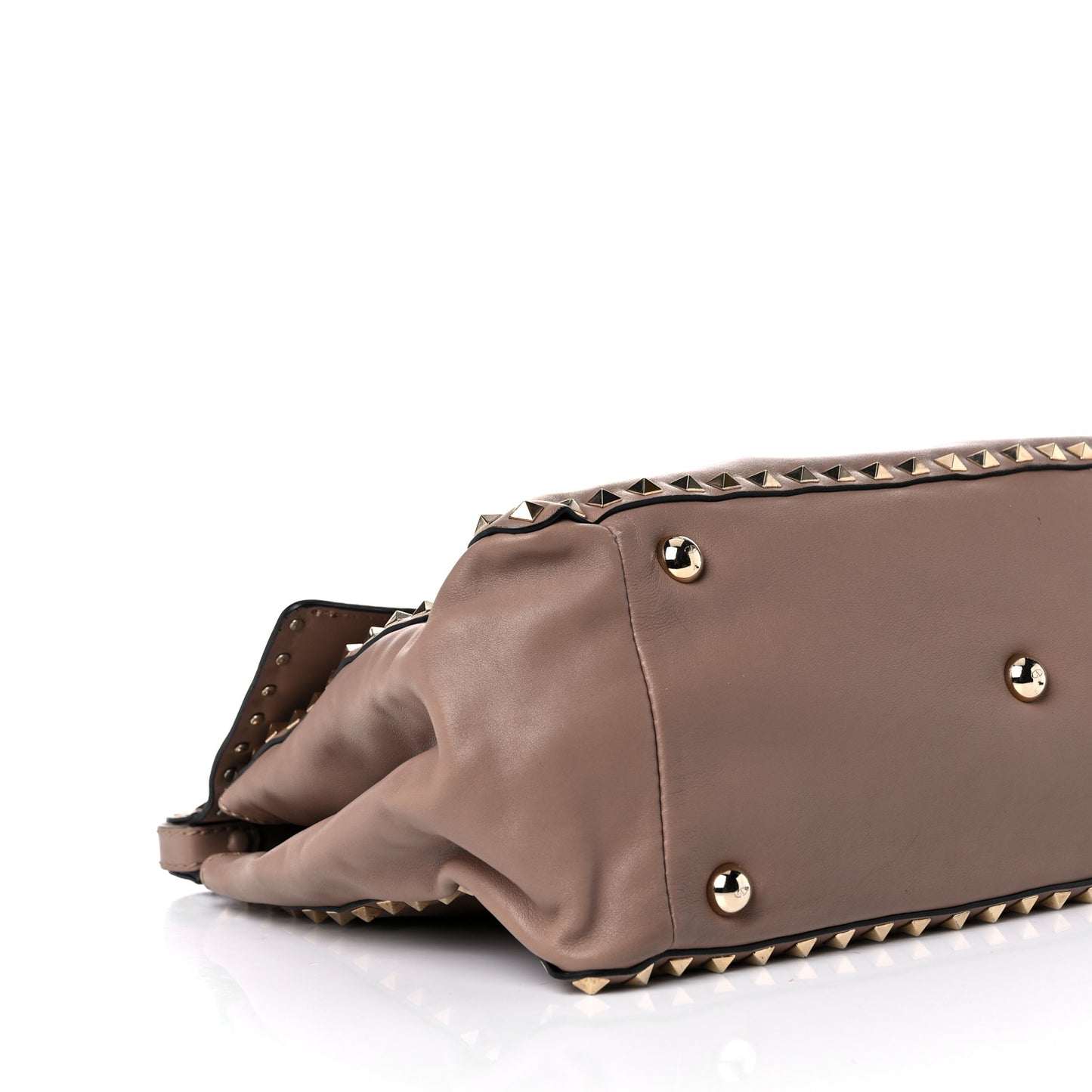 Vitello Rockstud Single Handle Flap Bag Beige