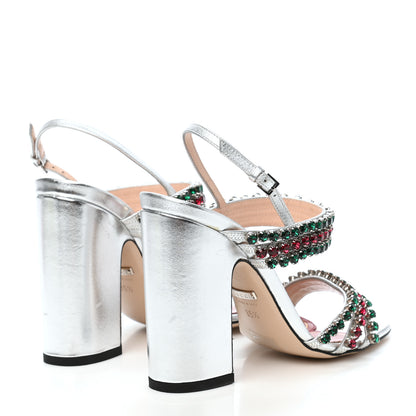 Gucci Nappa Silk Crystal Bertie High Heel Sandals 35.5 Argento 5 of 10