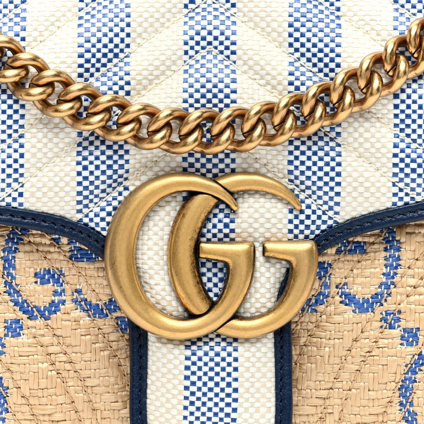 Raffia GG Monogram Matelasse Small GG Marmont Shoulder Bag Natural Royale Off White