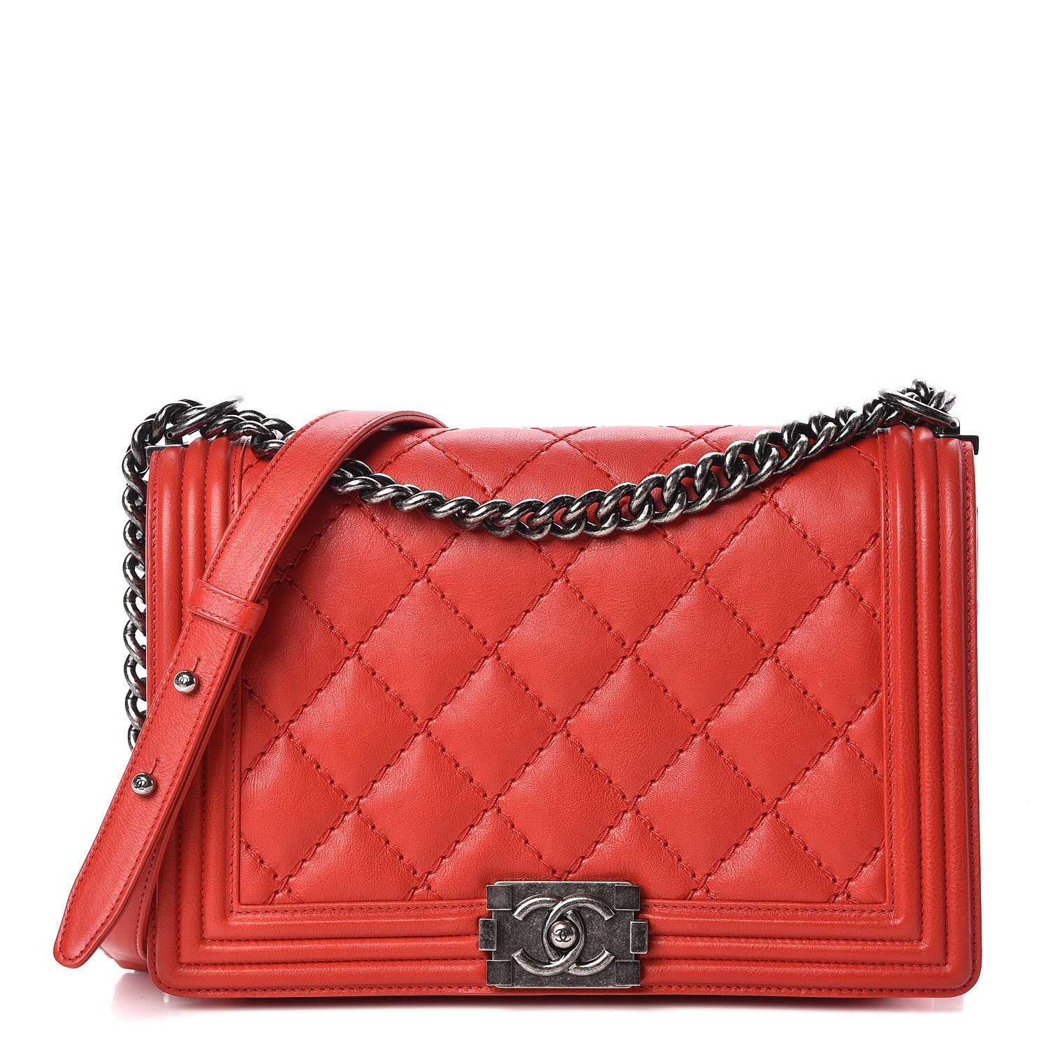 Chanel Calfskin Double Stitch New Medium Boy Flap Red 1 of 9