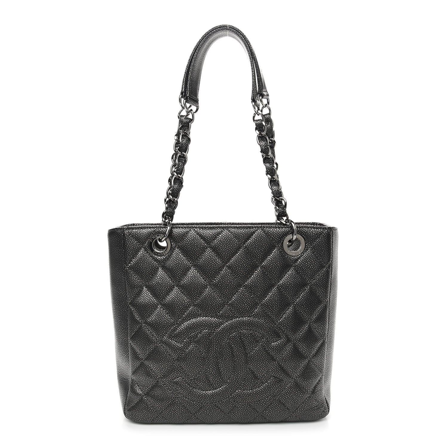 Chanel Metallic Caviar Quilted Petit Shopping Tote PST Dark Silver 1 of 9