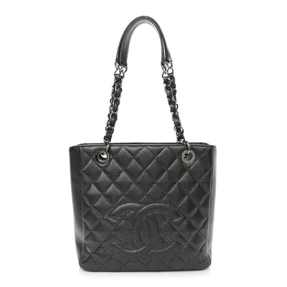 Chanel Metallic Caviar Quilted Petit Shopping Tote PST Dark Silver 1 of 9