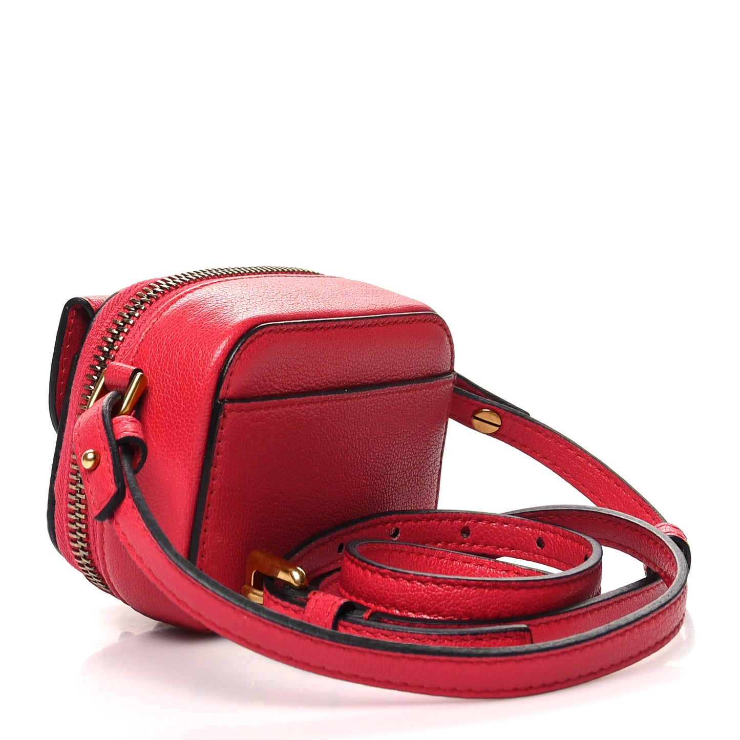 Goatskin Mini Saddle Shoulder Strap Pouch Red