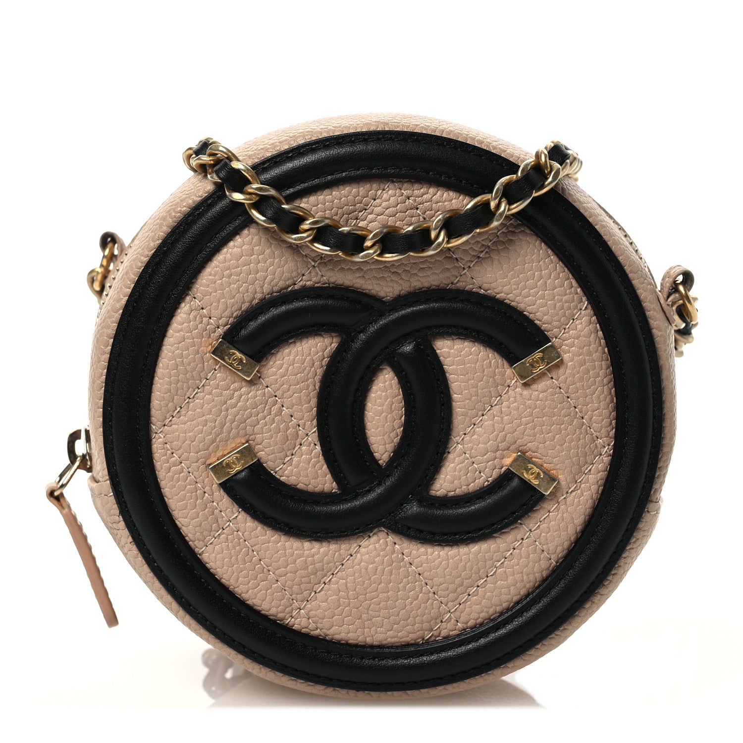Chanel Caviar Quilted Round Filigree Crossbody Beige Black 1 of 10