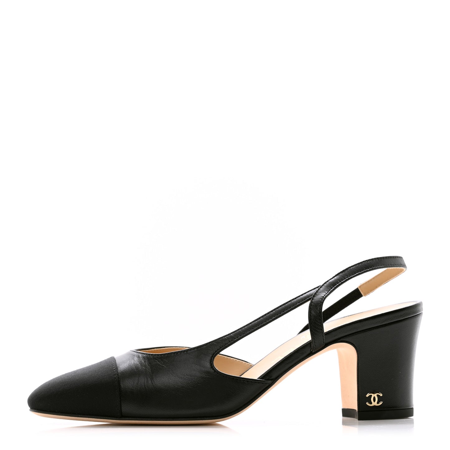 Goatskin Grosgrain Cap Toe CC Slingback Pumps 37.5 Black