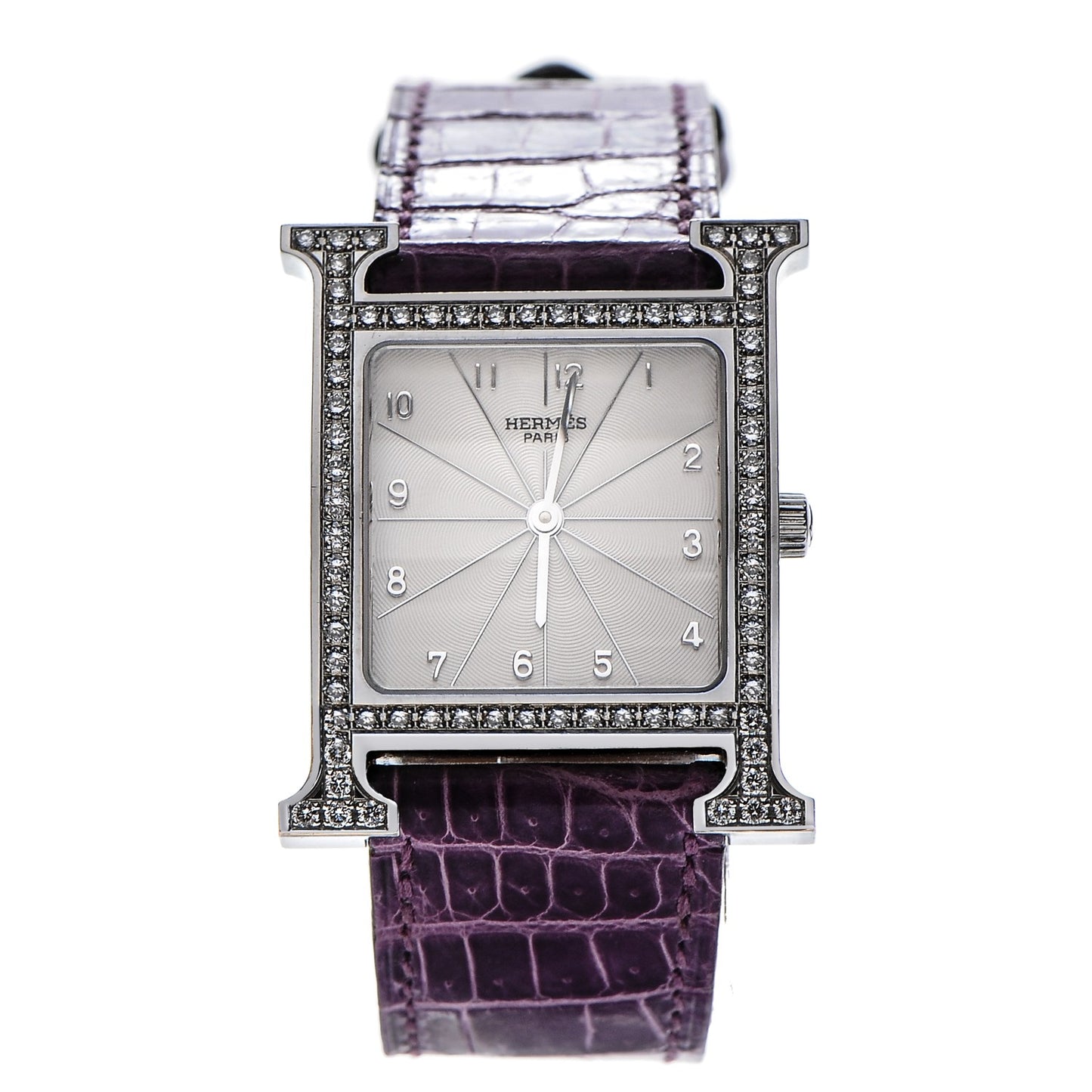 Stainless Steel Alligator Diamond Bezel 26mm Heure H Hour Quartz Watch Amethyst
