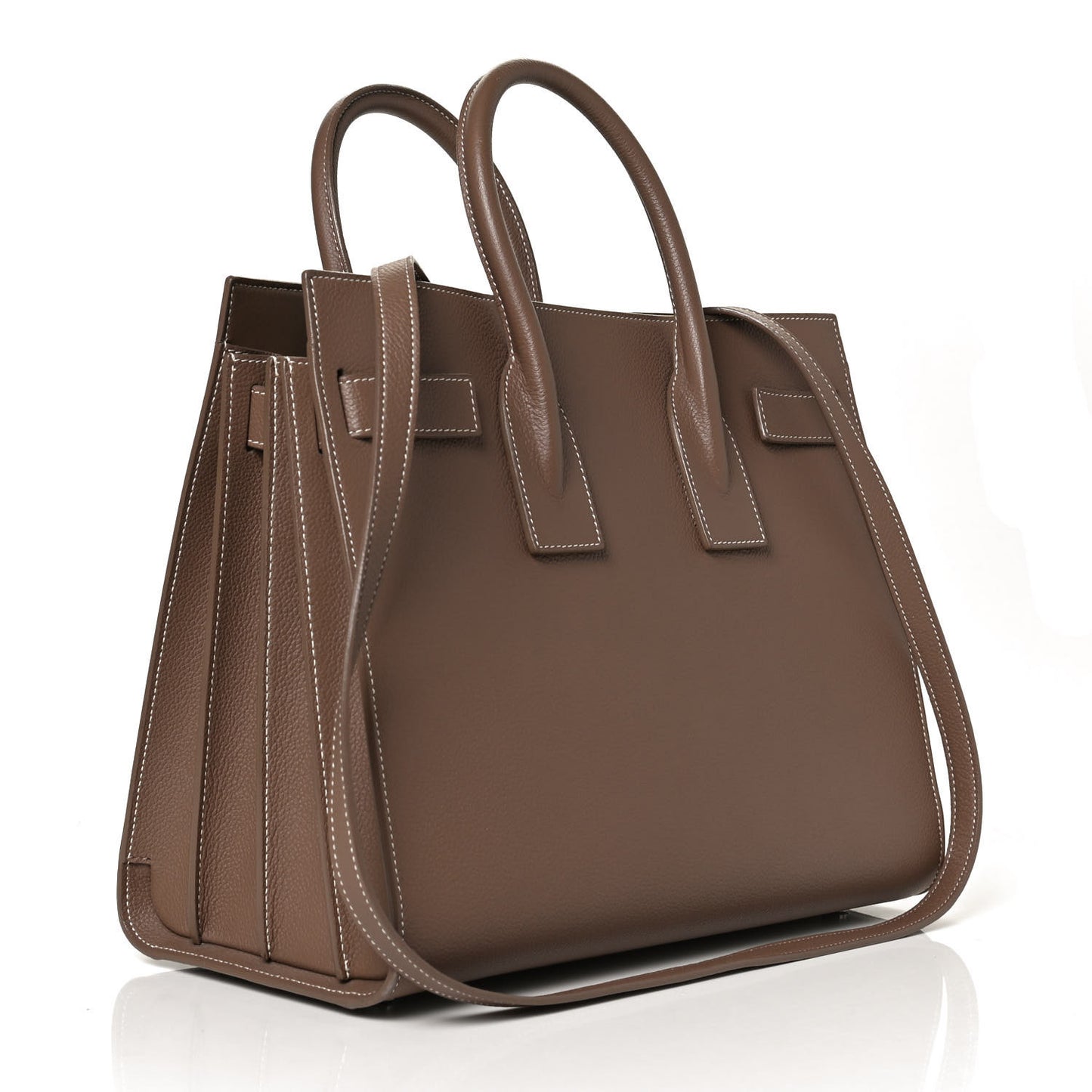 Grained Calfskin Topstitch Small Classic Sac De Jour Taupe