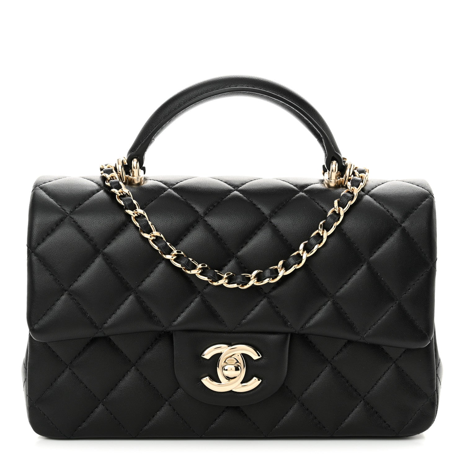 Chanel Lambskin Quilted Mini Top Handle Rectangular Flap Black 1 of 11