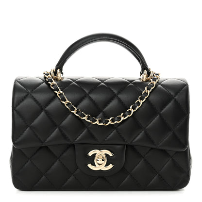 Chanel Lambskin Quilted Mini Top Handle Rectangular Flap Black 1 of 11