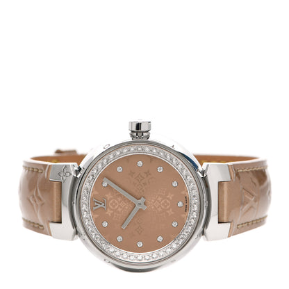 Louis Vuitton Stainless Steel Vernis Diamond 34mm Tambour Bijou Quartz Watch Beige 2 of 5