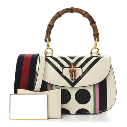 Gucci Calfskin Web Geometric Print Small Bamboo 1947 Top Handle Bag White Multi 3 of 11