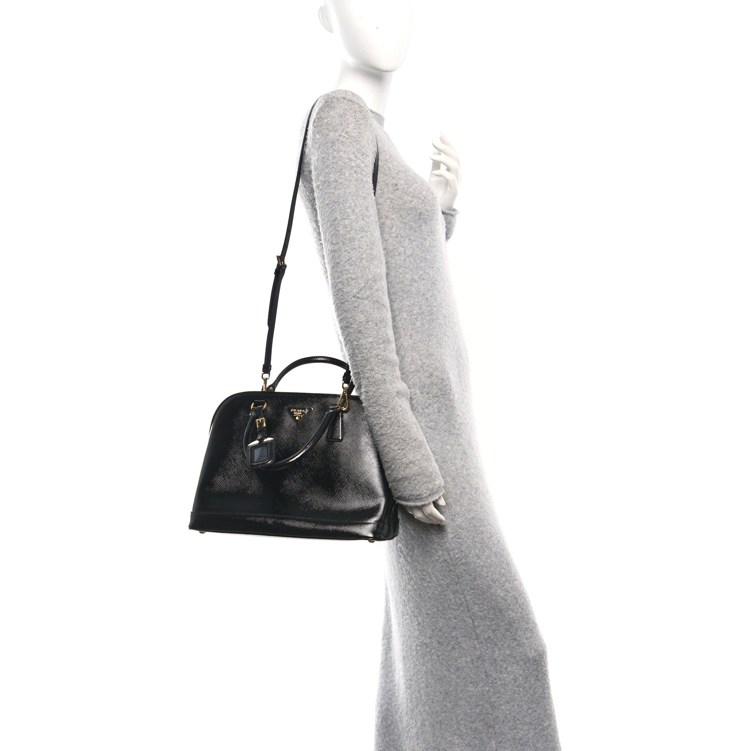 Prada Saffiano Vernice Medium Open Promenade Tote Black 1815413
