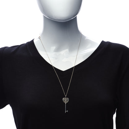 Tiffany Sterling Silver Blue Sapphire Enchant Heart Key Pendant Necklace 2 of 7