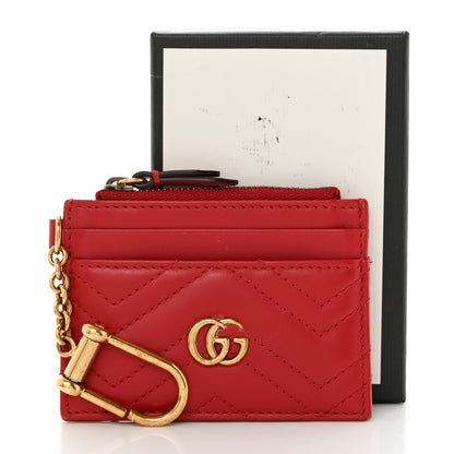 Gucci Calfskin Matelasse GG Marmont Key Case Card Holder Hibiscus Red 9 of 9